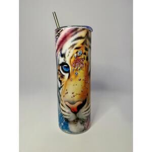 20 oz Jeweled Tiger Stainless Steel Tumbler with Lid, Straw